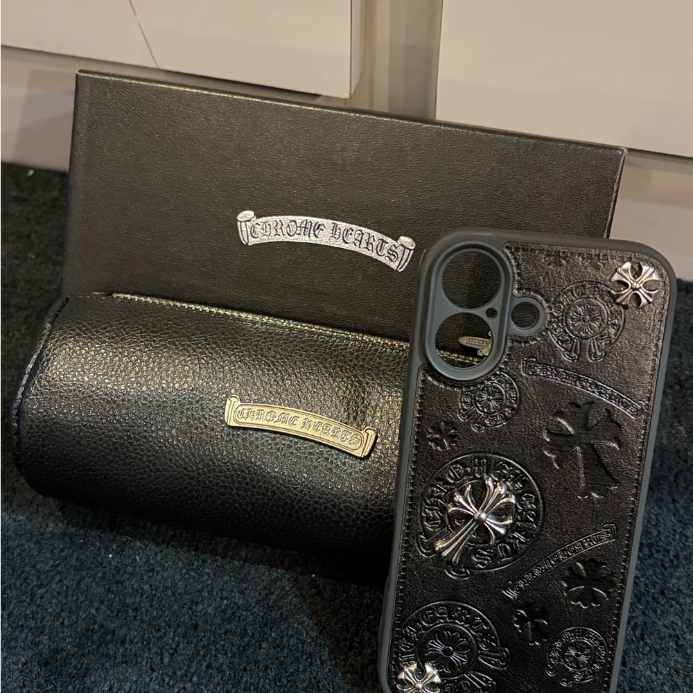 Chrome Hearts Black Leather iPhone 17 Case